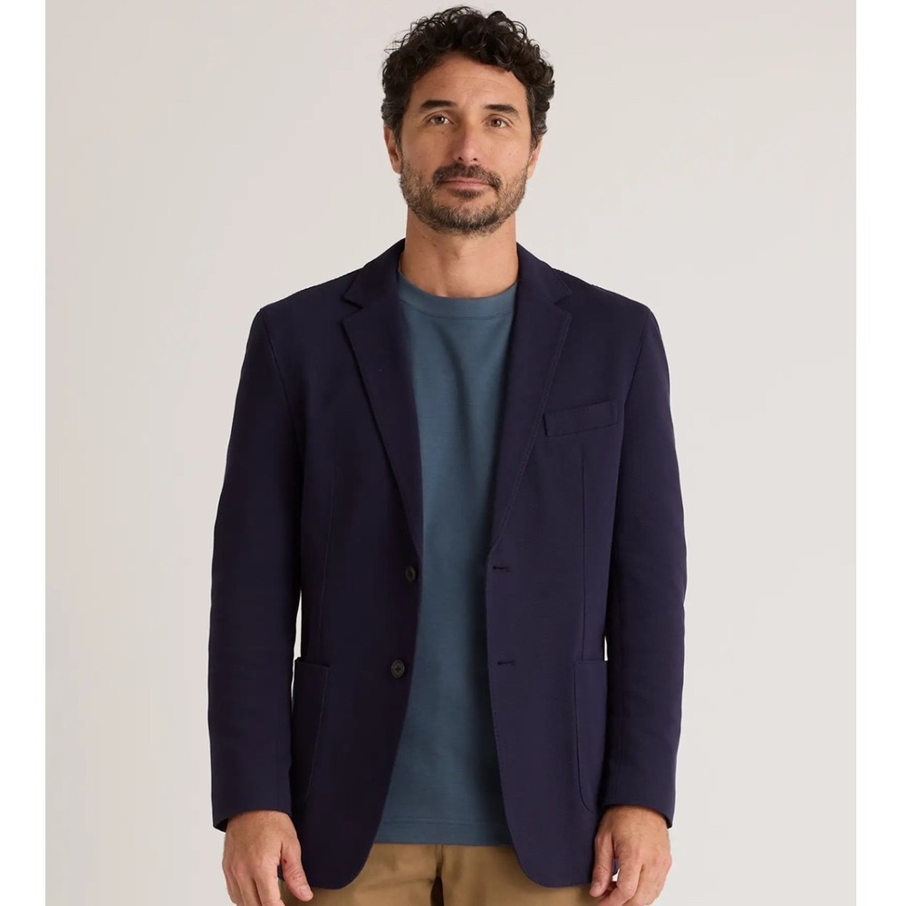 Quince Cotton Pique Knit Blazer Medium Navy Blue